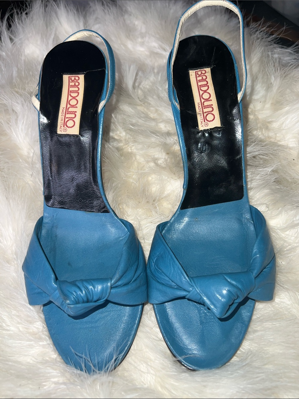 Vintage Bandolino Teal Blue Knotted Slingback Genuine Leather Sandals Heels 8.5